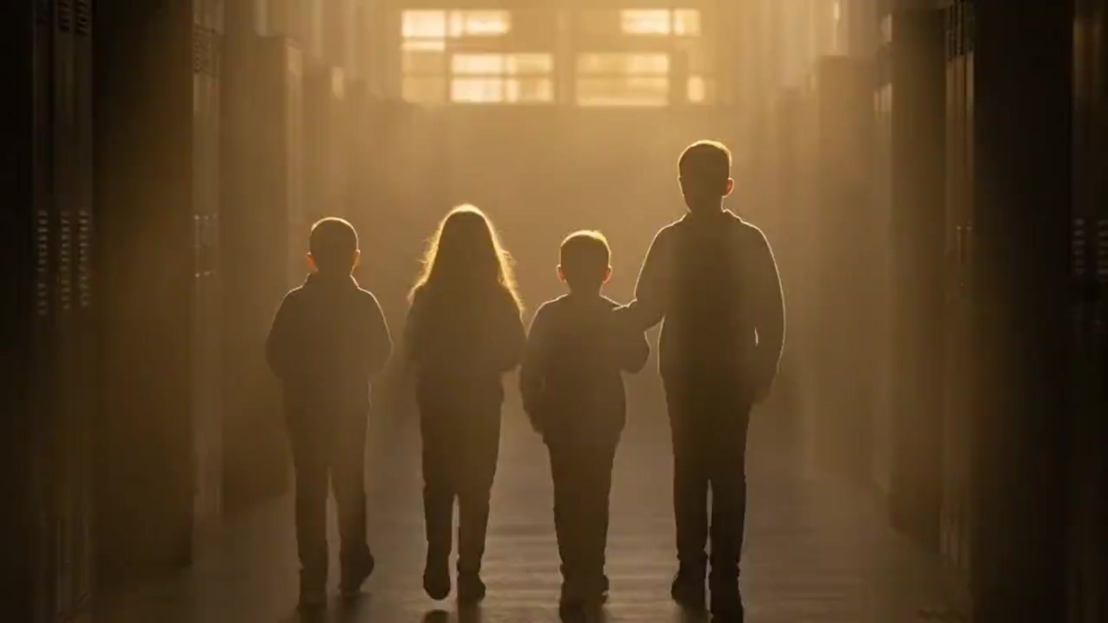 Estudantes do GA caminhando juntos por um corredor iluminado ao fim da tarde